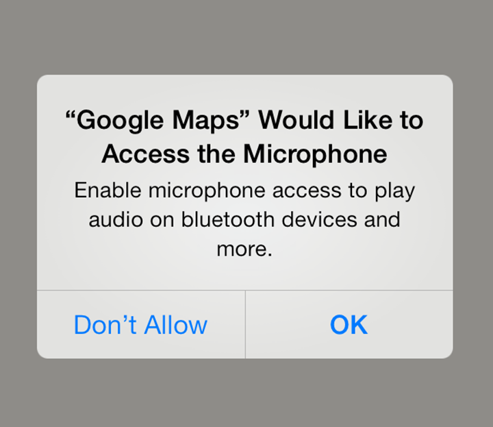 A typical pop-up message from Google Maps